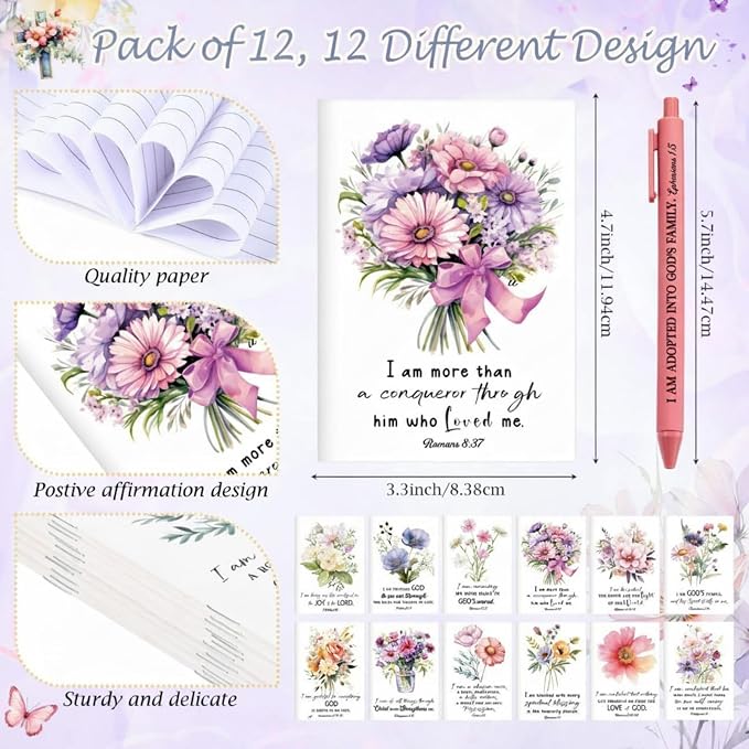 Mooliwe 24 Pcs Positive Affirmation Gift Set Gratitude Notebooks with Pens Small Bags Motivational Encouragement Notepads Daily Affirmations Journal for Women Stress Relief Self Care (Bible)