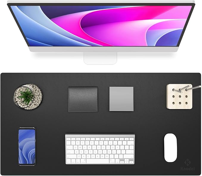 K KNODEL Large Desk Protector Mat, Leather Desk Pad (31.5"x15.7", Black) | Non-Slip Desk Mat, Desk Pads and Blotters, Desktop Mat, Desk Protector and Cover, Office Computer, Laptop and Keyboard Mat