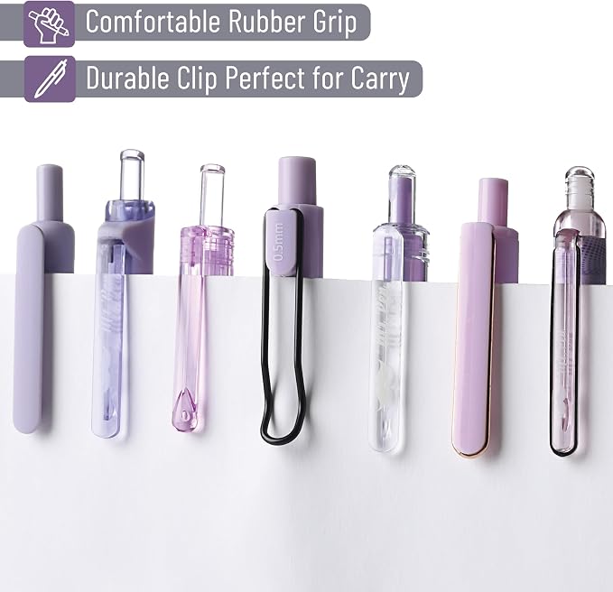 Mr. Pen- Purple Gel Pens Set, 12 Pack | Black Ink Cute Writing Pens with 1 Aesthetic Highlighter, 0.5 mm, Smooth Gel Pens for Journaling, Aesthetic Girly Stationery