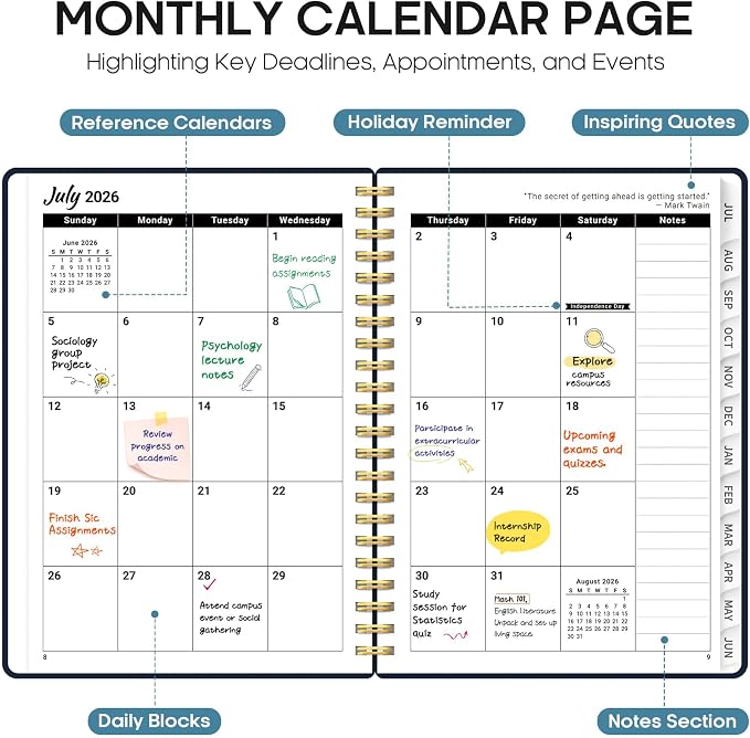 Planner 2026-2027, Academic Year Weekly and Monthly Calender Planner, from Jul 2026 - Jun 2027, Spiral Bound School Planning Book, Perfect for Teacher, Student, Women & Men, A4 (8.5" x 11"), Golden Butterfly