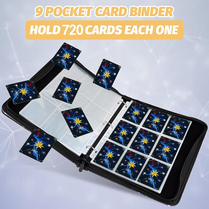 GERMUN 3 Ring 9 Pocket Zipper Card Binder, 720 Double Sided Standard PU Trading Card Album Folder for TCG & Sports Cards, Not Fit Top Loaders (dark green)
