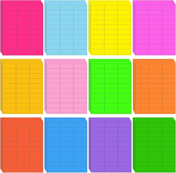 Geyee 1800 Pcs Fluorescent Address Labels Colored Address Labels 1'' x 2-5/8'' Neon Color Printable Stickers for Printer Return Mailing Shipping Message(Multicolor)