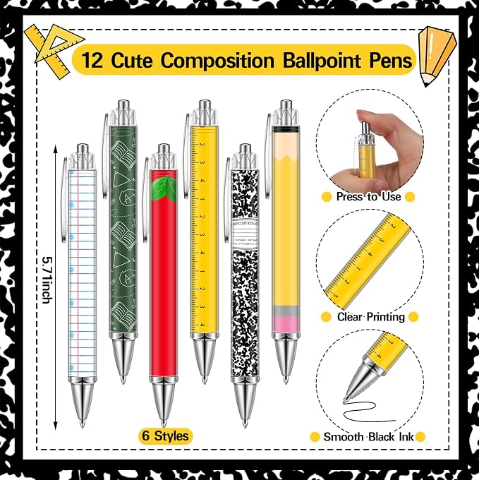 Eaasty 24 Pcs Back to School Teacher Gifts Bulk Cute Composition Notepads and Ballpoint Pens with Ribbon Inspirational Thank You Gifts for Teacher, Student, Staff, Coworker