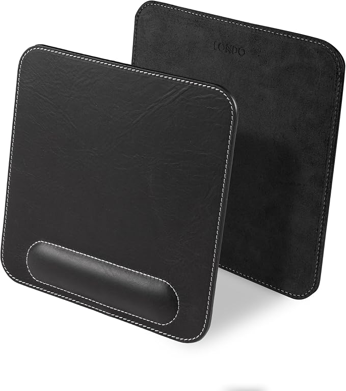 Londo Top Grain Leather Mouse Pad with Wrist Rest – Ergonomic Support, Non-Slip Base, Smooth Surface
