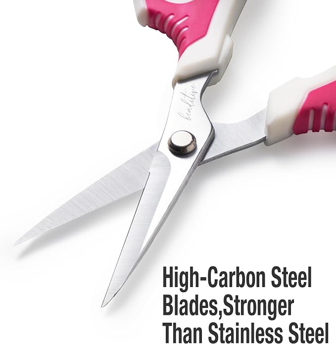 Beaditive Multipurpose Craft Scissors - High-Leverage Crafting Scissors with Sharp Carbon Steel Blades - Ergonomic Sewing Scissors for Heavy Duty Projects - Safe Office, Scrapbook, Leather Scissors