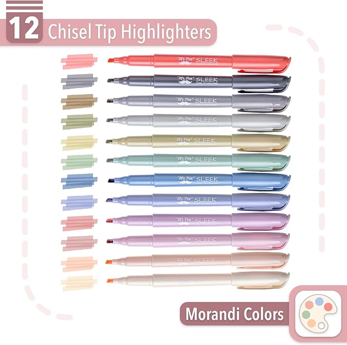 Mr. Pen- Highlighters, 12 Pack, Morandi Colors, Chisel Tip, Quick-Dry | Smear-Resistant, Odorless Highlighters for School, Office & Journaling
