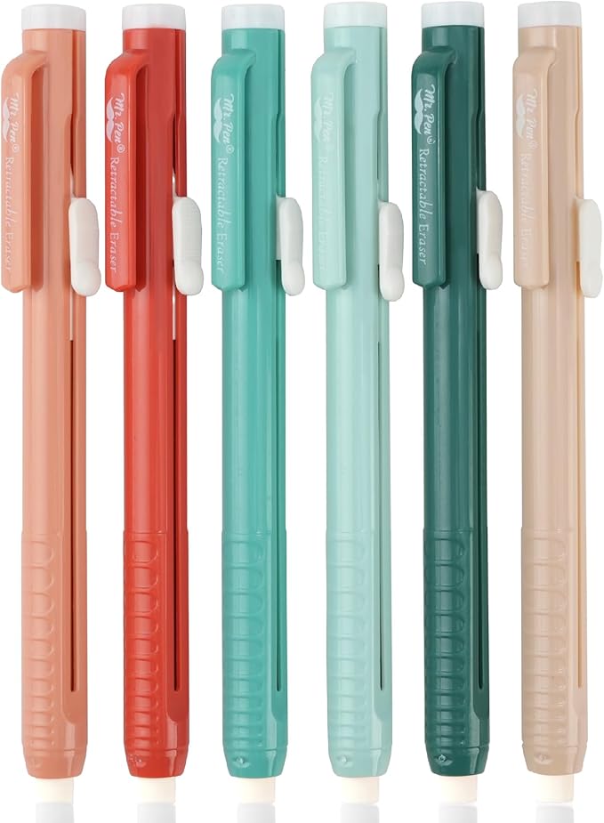 Mr. Pen- Retractable Mechanical Eraser Pens, 6 Pack, Coral Colors | Latex-Free Precision Pencil Erasers for Artists, Students, Drawing, Sketching & Drafting