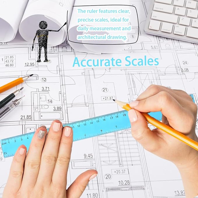 Colorful Clear Plastic Rulers 12 Inch - 8 Pack Transparent Assorted Color Rulers with Centimeters, Millimeters and Inches, Straight Rulers Bulk for Kids School, Classroom, Home & Office Supplies