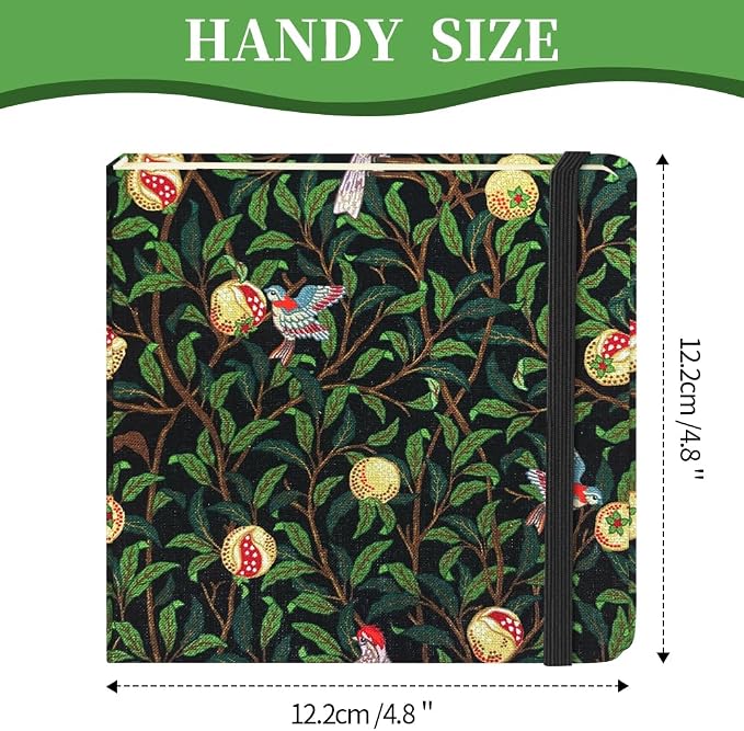 4.8" Square Pocket Sketch Book,Hardcover Art Sketchbook for Drawing Journal | Cloth Cover,80gsm Blank Paper,96Sheets,Lay-Flat,Portable Travel Creation Paint Diary Memo Planner,Dry Media.Pomegranate Bird