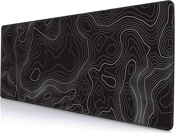 Gaming Mouse Pad, Large Topographic Mouse Pads for Desk, Non-Slip Rubber Base Mousepad, Keyboard Mouse Mat, Desk Pad with Stitched Edges, 31.5x11.8inch, Black Geographic Lines