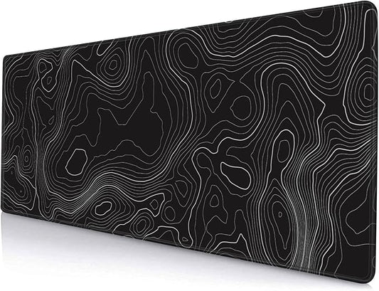 Gaming Mouse Pad, Large Topographic Mouse Pads for Desk, Non-Slip Rubber Base Mousepad, Keyboard Mouse Mat, Desk Pad with Stitched Edges, 31.5x11.8inch, Black Geographic Lines