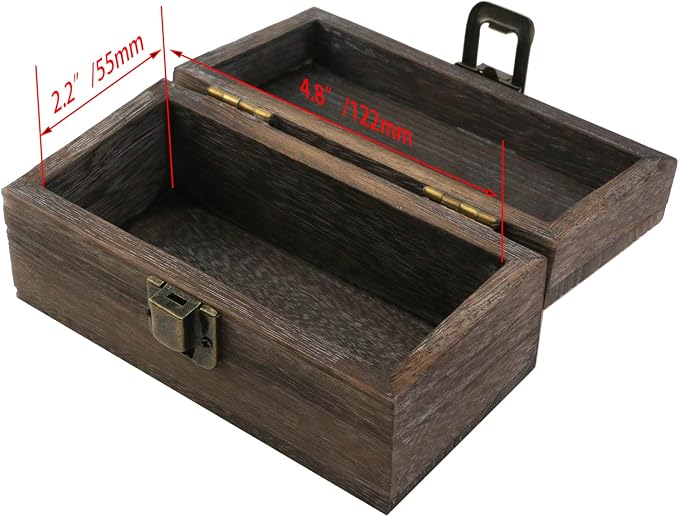 Antique Wooden Box with Hinged Lid and Lock Rectangle Wooden Storage Box Decorative Wood Box for Crafts, Hobbies, Gifts, and Jewelry Box（1 Floor）