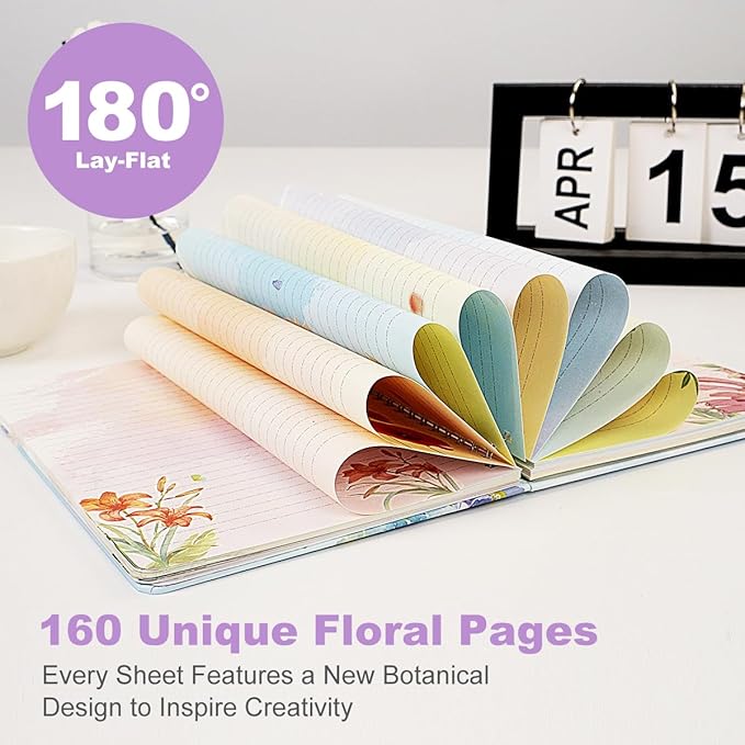 SIIXU Floral Decorated Notebook A5, Unique Colorful Flower Design Journal for Women with Patterned Inner Pages for Writing, Small, Lined