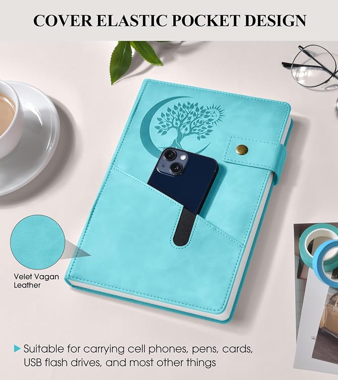 PAIBAS 8.5 x 11 Lined Notebook Journal 366 Pages Leather Journal for Men | Big notebook with 100gsm lined notebook paper college ruled, 3 ribbon bookmarks, front pocket slot & snap button.