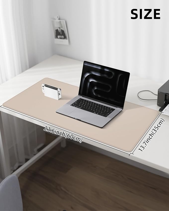 Leather Desk Pad Protector, Mouse Pad, Office Desk Mat, Non-Slip PU Leather Desk Blotter, Laptop Desk Pad, Waterproof Desk Writing Pad for Office and Home (Beige, 31.5" x 15.7")