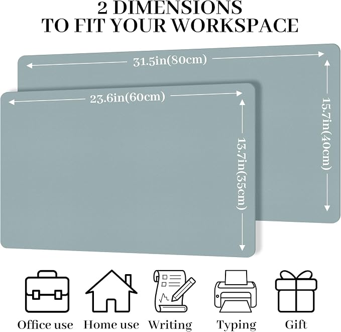 Large Desk Pad Mat, Leather Blue Desk Mat for Desktop, Computer Desk Mouse Pad Non-Slip, Waterproof Keyboard Mat for Office/Home/Decor, 23.6" x 13.7"