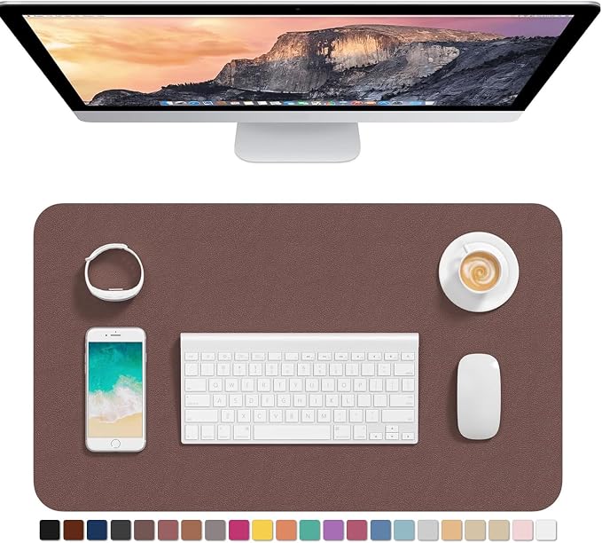 Hsurbtra Desk Pad, 23.6" x 13.8" PU Leather Desk Mat, M Extended Mouse Pad, Waterproof Desktop Blotter Protector, Non-Slip Ultra Thin Small Laptop Keyboard Writing Mat for Office Home, Dark Oak