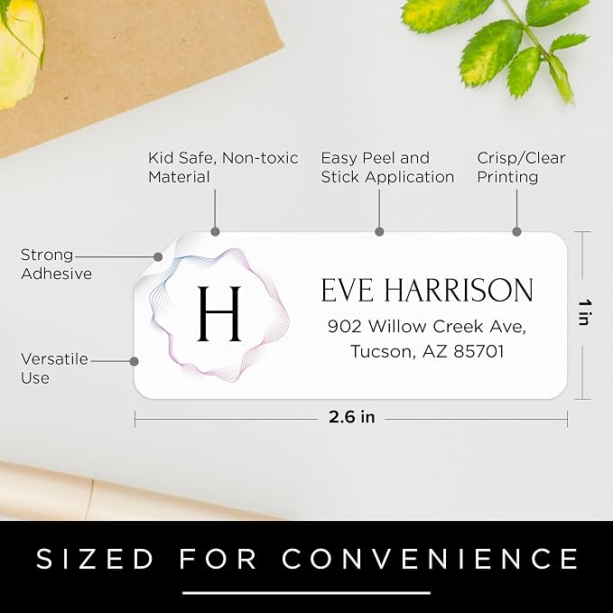 Personalized Return Address Labels, Custom Address and Name Mailing Labels Square for Envelopes & Branding- Watercolor 1x2.6 Inches Flat Sheet of 60-1200 Made in USA by My Sign Center