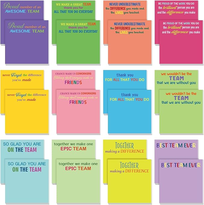 Yinder 24 Pcs Inspirational Sticky Notes, Back to School Supplies, Cute Motivational Sticky Notes Pad Employee Appreciation Gifts Bulk for Teacher Coworker Office 3 x 3'' (Thank You,Bright)