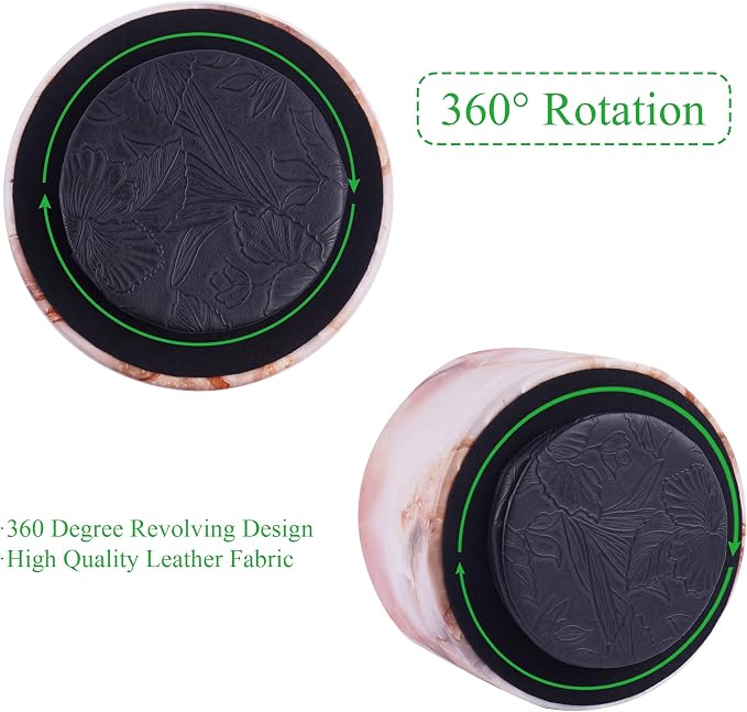 Round Leather Art Supply Organizer,Remote Control Holder,360-degree Rotating Pen Organizer with 4 Compartments(1-Marble Pink)