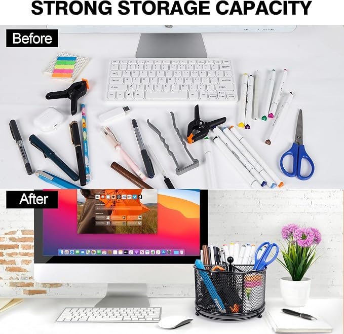 360° Rotating Multifunctional Pen Holder, Cosmetic Organizer, Cutlery Holder for Kitchen, Party Camping Picnic, Dressing Room, Desktop Stationery Storage, 4 Compartments Mesh Large Capacity Storage
