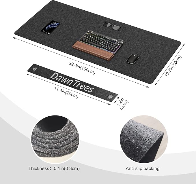 Large Felt Desk Mat,39.4''x19.69'' Non-Slip Full Keyboard and Mouse Pad,Computer Desk Mat for Home and Office,100x50CM Felt Desk Pad Protector (Dark Gray)