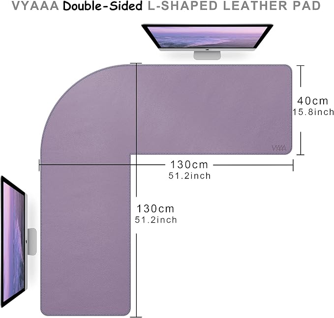 Vyaaa 51 inch Large L-Shaped Leather Desk Pad Protector,Large Gaming Mouse Pad for Computer,Corner Desk Mat for Office and Home,Purple