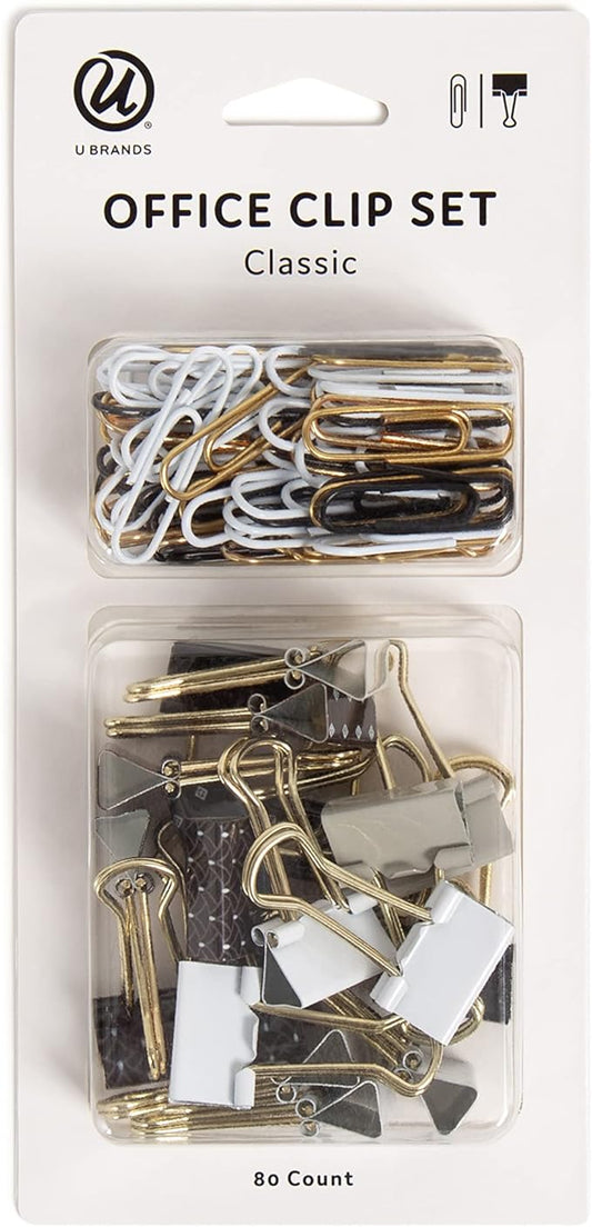 U Brands Office Accessory Kit, Office Supplies, Includes 60 Paper Clips and 20 Small Binder Clips, Classic