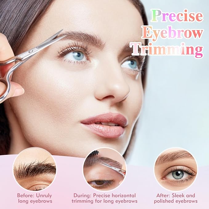 3.8 Inch Silver Eyebrow Scissors for Women Personal Care | Professional Stainless Steel Grooming Scissors for Eyebrows, Mustache & Beard Hair Trimming