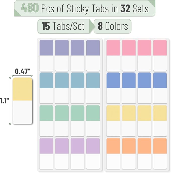 Mr. Pen- Sticky Index Tabs, 480 Pcs, Pastel Sticky Tabs for Notebooks | Page Markers