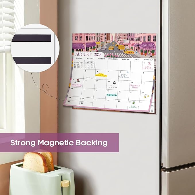 Aesthetic 2026-2027 Magnetic Calendar for Refrigerator, 21-Month Fridge Calendar Magnet from April 2026 to December 2027, Easy Organizing, Colorful City