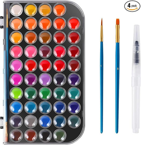 48 Colors Washable Watercolor Paint Set, with 3 Brushes Pen | watercolor palette, Non-toxic Water Color Paints Sets for Kids, Adults Artists Students Beginner,Travel Watercolor Set