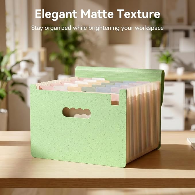 ThinkTex Accordion File Organizer, 26 Pockets File Folders, Pistachio Green | Monthly Bill Receipt Documents Organizer, A-Z Colorful Tabs, Letter/A4 Size for Classroom Office Organization Home Hospital