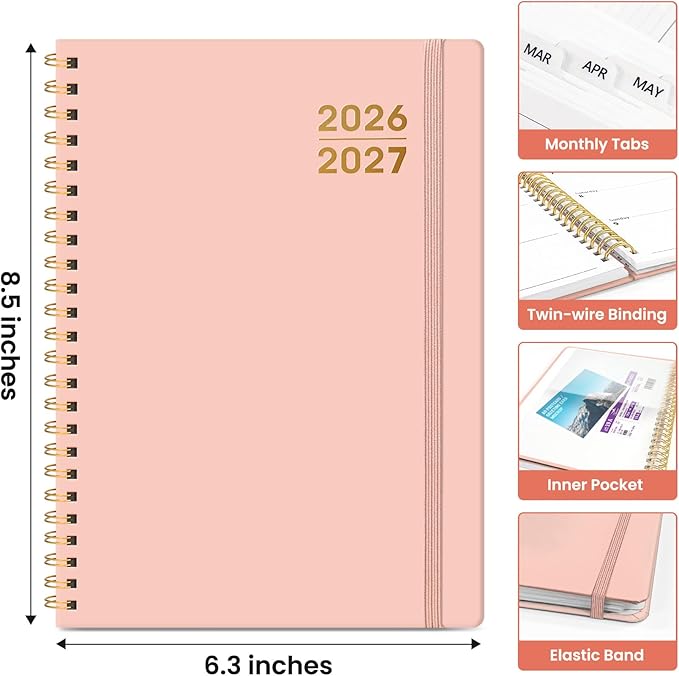 Planner 2026-2027 for Women & Men, Academic Monthly and Weekly Calendar Planner, Jul 2026 - Jun 2027, A5 (6.3" x 8.5"), Teacher Student Planning Book with Tabs, Ideal for Office School Supplies - Pink