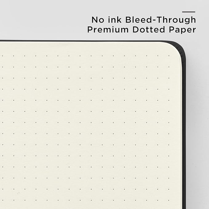 &And Per Se Dotted Journal Notebook, A5 Hardcover Leather Dotted Journal, 160 Pages 100gsm Thick Dot Grid Paper, 3 Sheets of Stickers Included - 5.7'' x 8'' (Black)