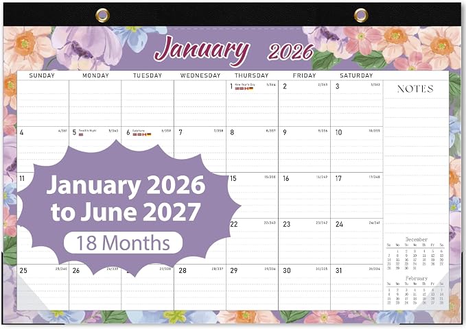 2026 Desk Calendar, Large Desktop/Wall Monthly Calendar (Jan. 2026 - Jun. 2027) 17'' x 12'' School Year Desk Planner for Teacher Family School Office Supplies