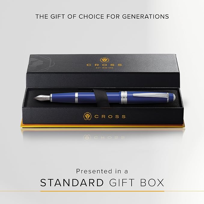 Cross Bailey Light Polished Blue Resin Extra-Fine Nib Fountain Pen - Professional Pen for Effortless Writing - Journaling, Note-Taking & More - Black Ink - Easy Handling - Includes Gift Box