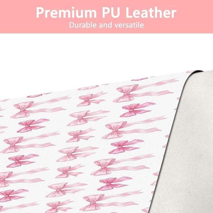 Britimes Pink Ribbon Bow Desk Mat Cute Girl Deak Pad Non-Slip PU Leather Large Keyboard Mouse Pad Office Desktop Accessories for Office,Work,Home Decor(31.5"X15.7")
