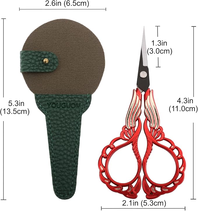 YOUGUOM Small Sewing Scissors, Sharp Detail Shears with Cover | Vintage Little Precision DIY Tool Kit for Crafting, Embroidery, Needlework, Cross Stitch, Thread, Paper Cutting, Red