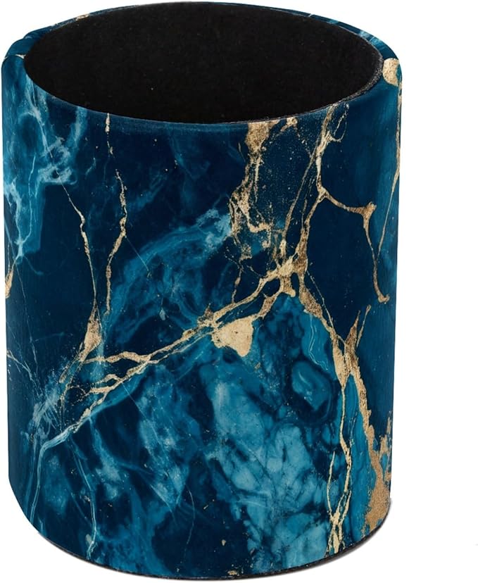 Navy Blue Abstract Marble Leather Pen Holder for Desk, Multifunctional Desktop Organizer Pencil Cup, Desktop Caddy Stationery Organizer for School Home Office Desk Accessories