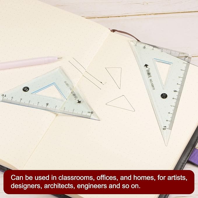 HARFINGTON 4piece Triangle Ruler Square Set 10cm 30/60 and 45/90 Degrees Measuring Tools for Classrooms Home Office, Blue