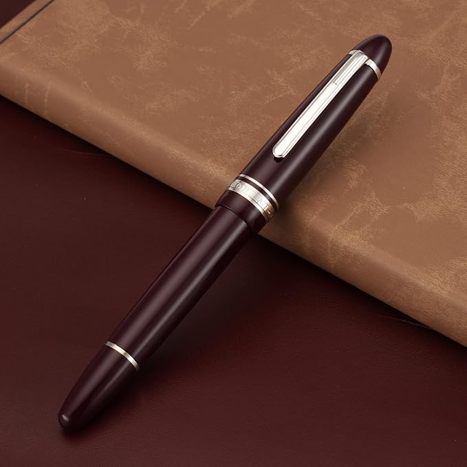 erofa Majohn P136 Piston Fountain Pen Fine Nib with Box, Red Resin Writing Pen Set