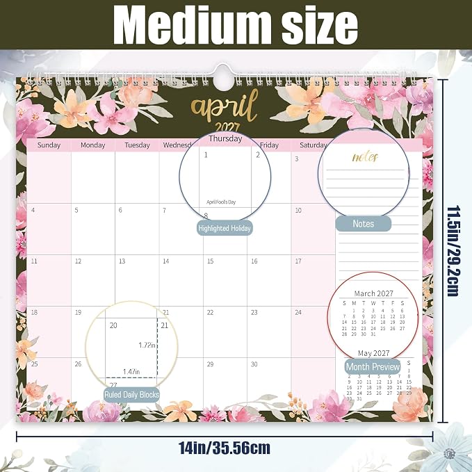 GuassLee Wall Calendar 2026-2027, Calendar Wall 2026, 19-Months Hanging Calendar Jun. 2026 to Dec. 2027, 14" x 11.5" Monthly Planner Wall with Thick Paper for Office School Home Teacher Academic