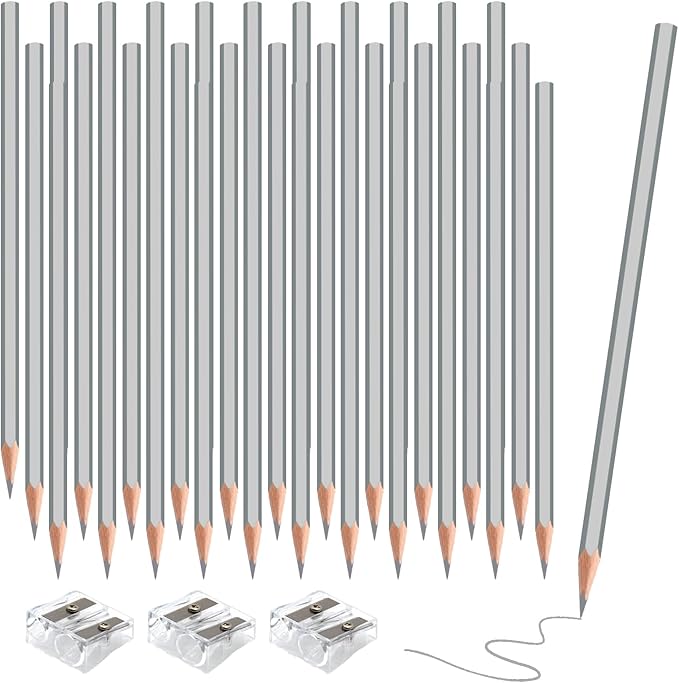 36 Pack Silver Colored Pencils for Kids, Pre-sharpened Art Pencils Back to School Supplies Set, Drawing Sketching Pencils for Students, Teachers, Classroom