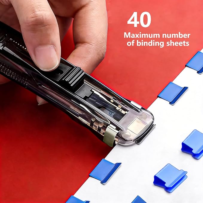 Reusable Portable Binder Clip Stapler Set (2-Pack) — 40-Sheet Capacity, Includes 140 Metal Refill Clips (40 Silver + 100 Assorted Colors) — Ideal for Home, School, and Office Use (Black & White)