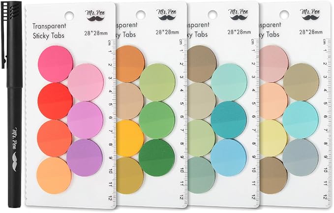 Mr. Pen- Round Transparent Sticky Notes, 1.1” Diameter, 28 Pads | 1120 Sheets, Colorful, Water-Resistant See-Through Sticky Notes Bulk & Fineliner, Smooth Writing