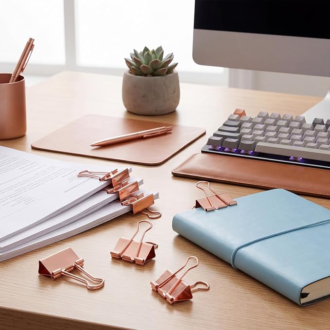 Frienda 12 Pack 2 Inch Extra Large Binder Clips Big Paper Clamps Metallic Large Paper Clips with Grip Reusable Office Organization Supplies for School Office Home (Rose Gold)