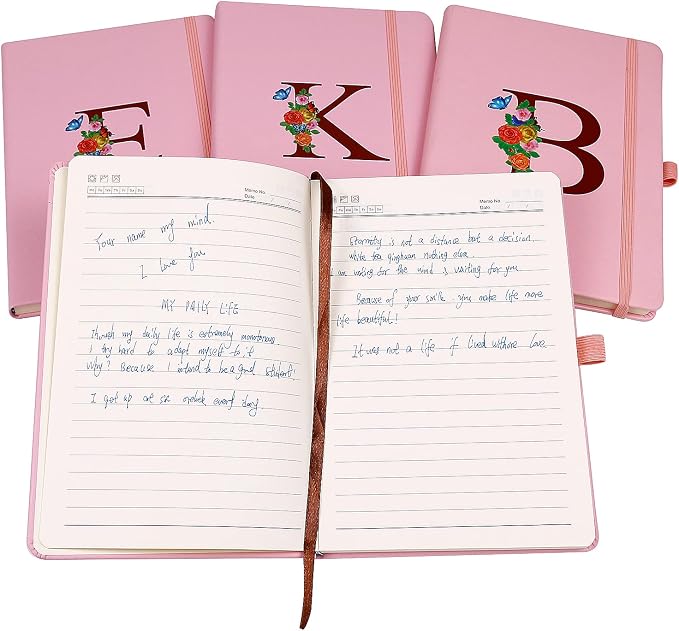 Pink Notebook for Women, 5.7"X8.3" A5 Journal Notebook with Letter C, Dual-Sided Writing Notebook with Dividers, Cute Leather Journal for Work, Business, School, Meetings, Travelers, Small Notebook