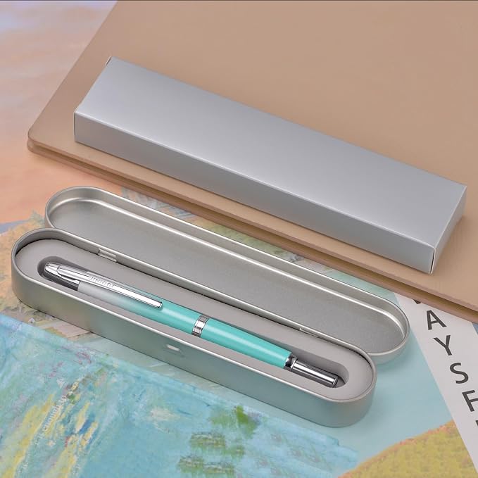 Jinhao 10 Press Fountain Pen with Box, Gradient Mint Green Retractable Fine Nib with Ink Converter Set (Silver Clip)