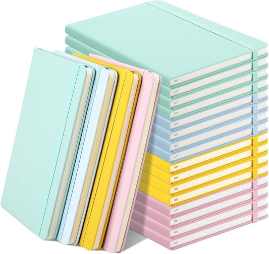 Honoson 20 Pack A5 Lined Journal Notebooks Hardcover Executive Notebook 5.5" x 8.3" PU Leather Wide Ruled Journals Bulk 160 Pages for Back to School Supplies Office Business Home (4 Pastel Colors)